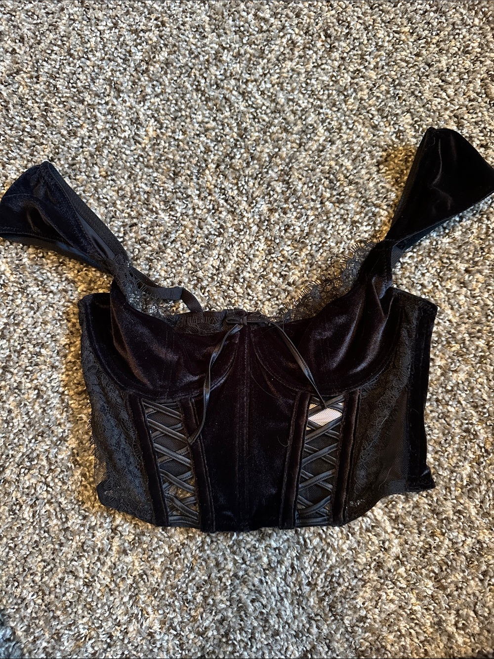 Black Velvet Lace-Up Crop Bustier Top - Women Intimates - Victoria Secret